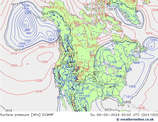 Surface pressure ECMWF Su 09.06.2024 00 UTC