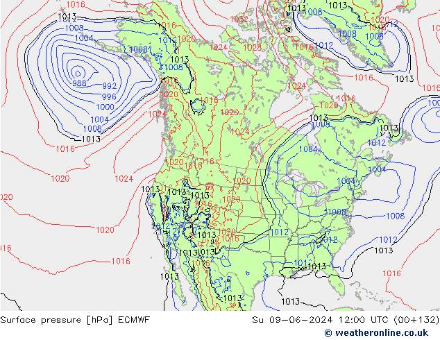 Surface pressure ECMWF Su 09.06.2024 12 UTC