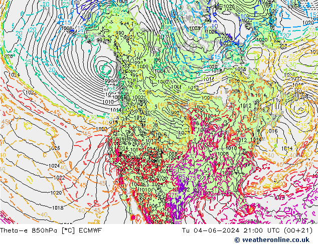 Theta-e 850hPa ECMWF mar 04.06.2024 21 UTC