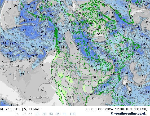 RH 850 hPa ECMWF gio 06.06.2024 12 UTC