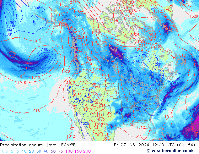 Precipitation accum. ECMWF ven 07.06.2024 12 UTC