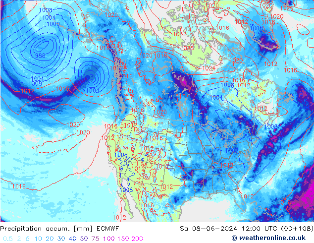 Precipitation accum. ECMWF so. 08.06.2024 12 UTC