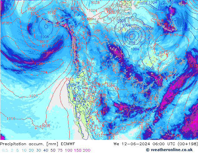 Totale neerslag ECMWF wo 12.06.2024 06 UTC