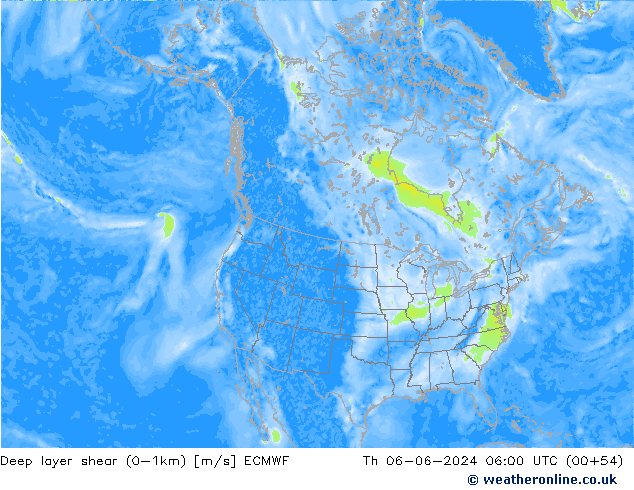 Deep layer shear (0-1km) ECMWF Per 06.06.2024 06 UTC