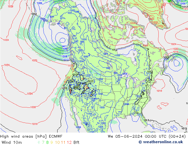 High wind areas ECMWF mié 05.06.2024 00 UTC