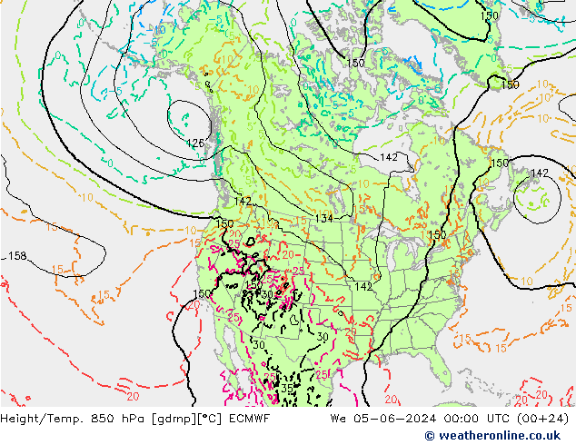 Hoogte/Temp. 850 hPa ECMWF wo 05.06.2024 00 UTC