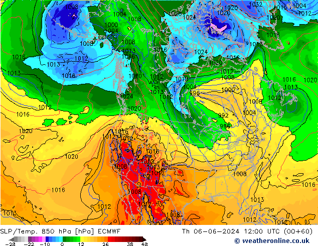 SLP/Temp. 850 hPa ECMWF Th 06.06.2024 12 UTC