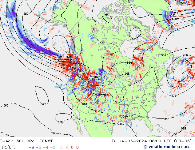 T-Adv. 500 hPa ECMWF Tu 04.06.2024 06 UTC