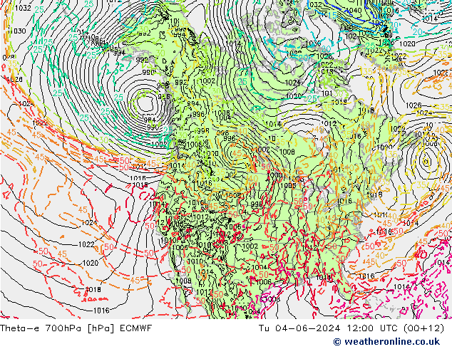 Theta-e 700hPa ECMWF Di 04.06.2024 12 UTC