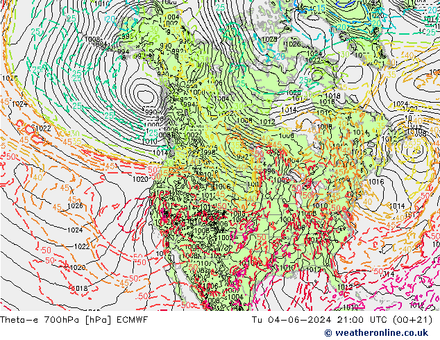 Theta-e 700гПа ECMWF вт 04.06.2024 21 UTC