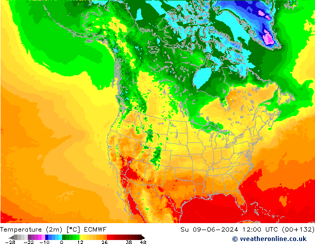 Temperature (2m) ECMWF Ne 09.06.2024 12 UTC