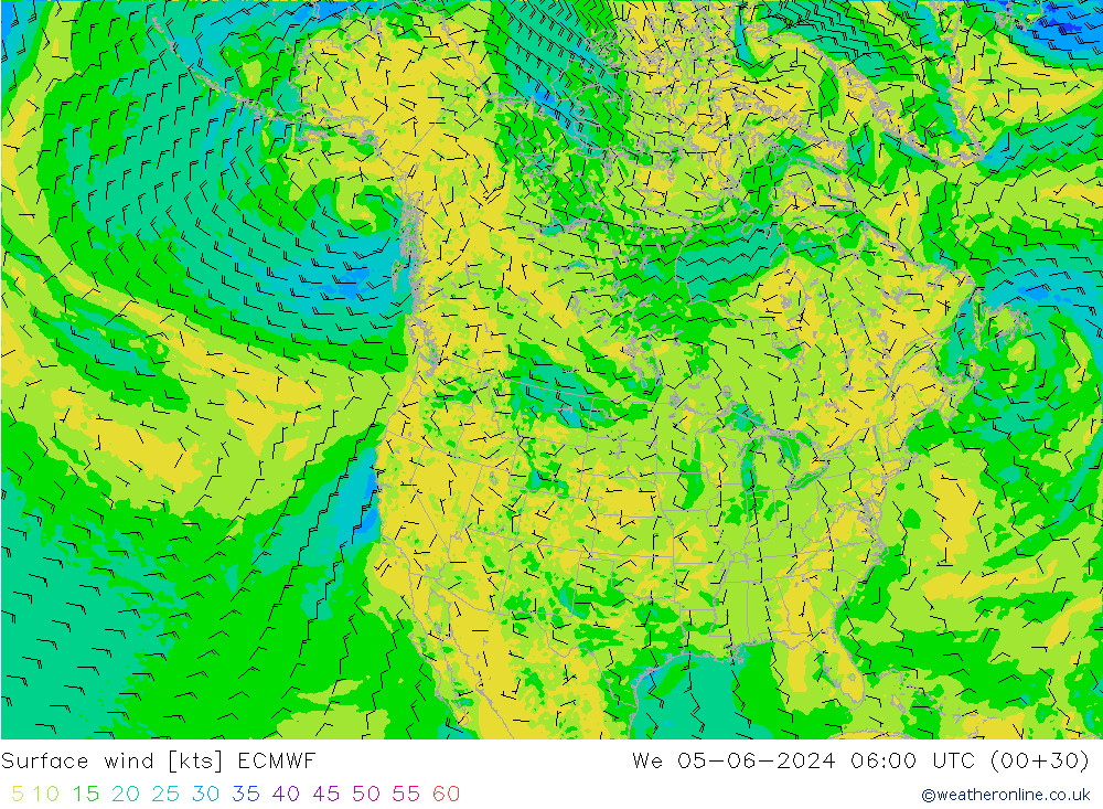 Surface wind ECMWF We 05.06.2024 06 UTC