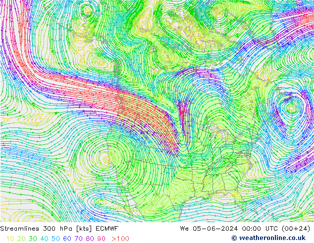 风 300 hPa ECMWF 星期三 05.06.2024 00 UTC