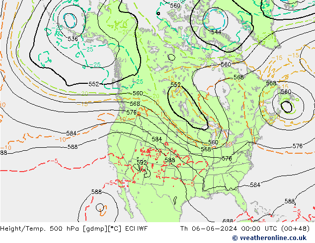 Z500/Rain (+SLP)/Z850 ECMWF Čt 06.06.2024 00 UTC