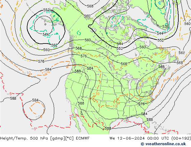 Z500/Yağmur (+YB)/Z850 ECMWF Çar 12.06.2024 00 UTC