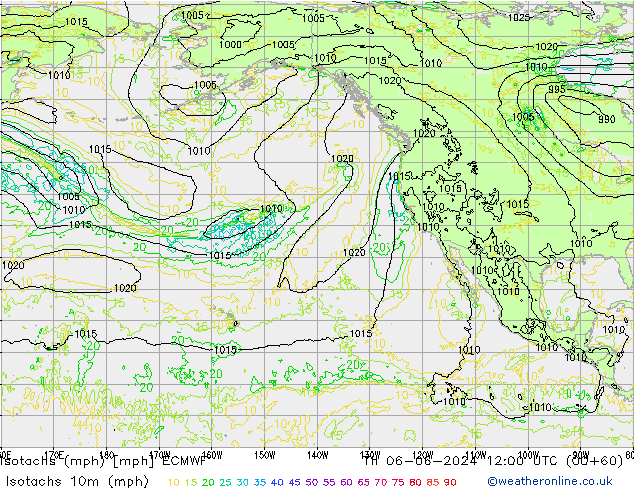 Isotachs (mph) ECMWF Th 06.06.2024 12 UTC