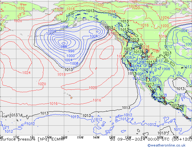 Pressione al suolo ECMWF dom 09.06.2024 00 UTC