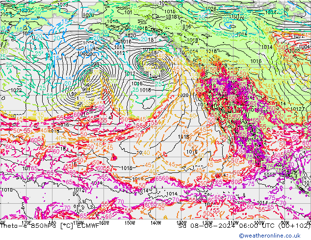 Theta-e 850hPa ECMWF So 08.06.2024 06 UTC