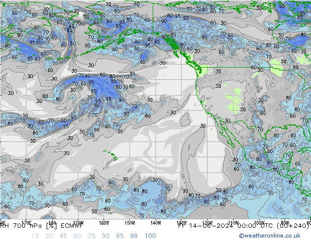 RH 700 hPa ECMWF Sex 14.06.2024 00 UTC