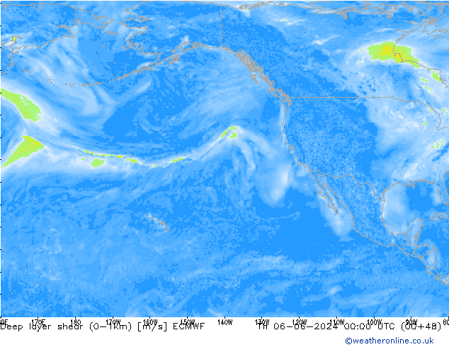 Deep layer shear (0-1km) ECMWF jue 06.06.2024 00 UTC