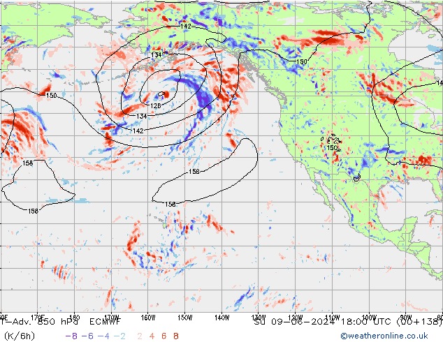 T-Adv. 850 hPa ECMWF dom 09.06.2024 18 UTC