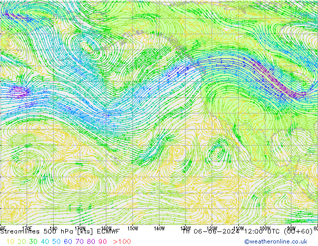 Linea di flusso 500 hPa ECMWF gio 06.06.2024 12 UTC