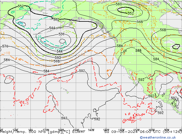 Z500/Rain (+SLP)/Z850 ECMWF Su 09.06.2024 06 UTC