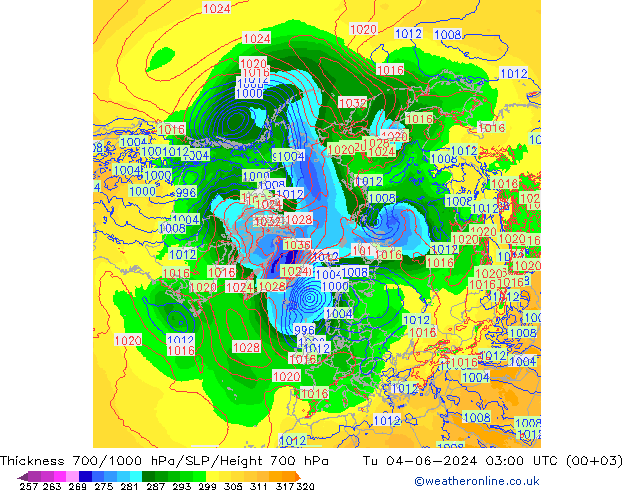 Thck 700-1000 hPa ECMWF Tu 04.06.2024 03 UTC