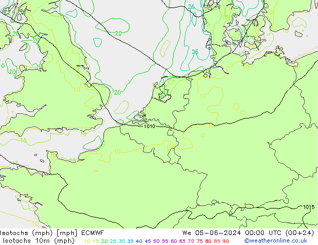 Isotachen (mph) ECMWF Mi 05.06.2024 00 UTC