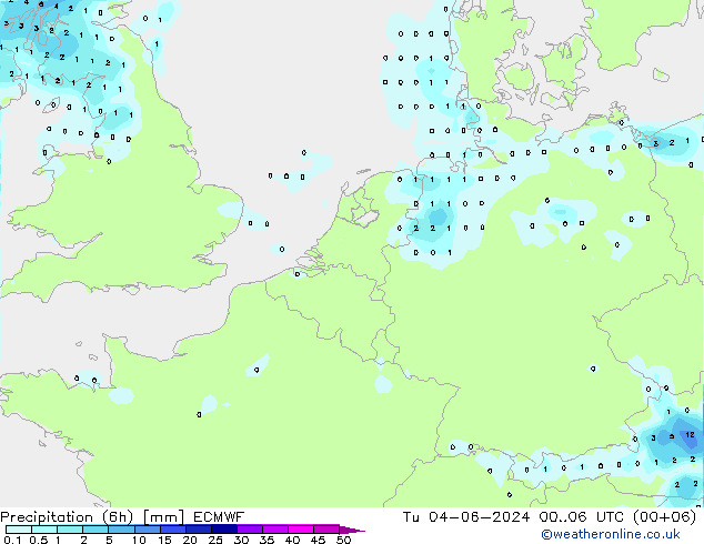 Nied. akkumuliert (6Std) ECMWF Di 04.06.2024 06 UTC