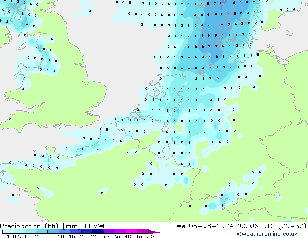 Z500/Rain (+SLP)/Z850 ECMWF śro. 05.06.2024 06 UTC