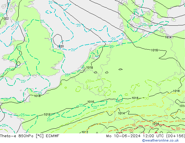 Theta-e 850hPa ECMWF Pzt 10.06.2024 12 UTC