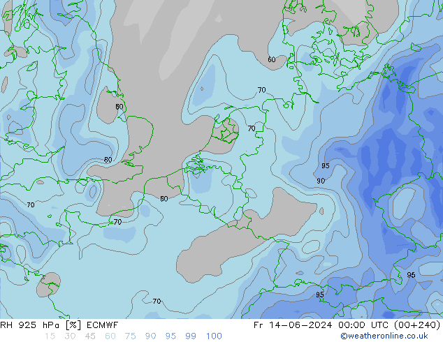 RH 925 hPa ECMWF Fr 14.06.2024 00 UTC