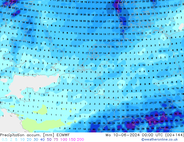 Precipitation accum. ECMWF Mo 10.06.2024 00 UTC