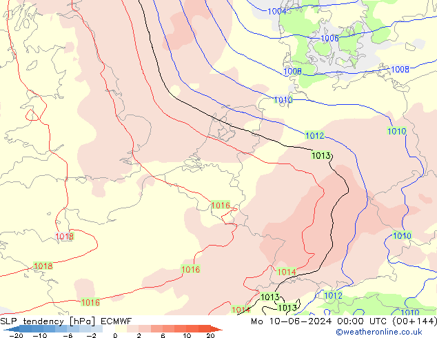 SLP tendency ECMWF Mo 10.06.2024 00 UTC