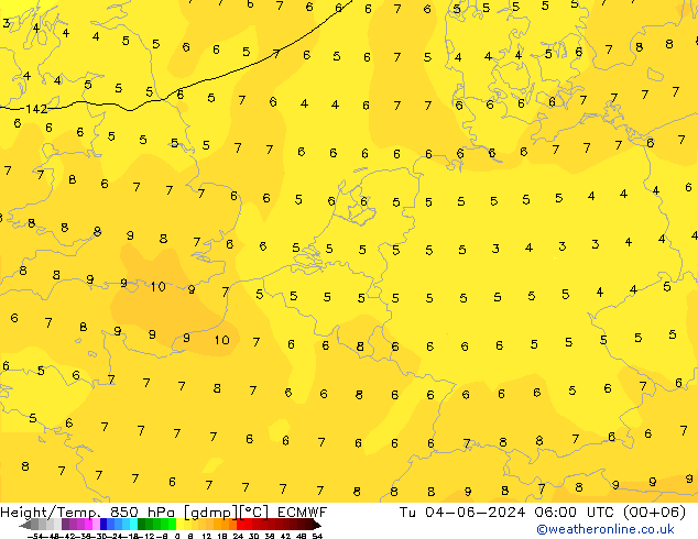 Z500/Rain (+SLP)/Z850 ECMWF Tu 04.06.2024 06 UTC