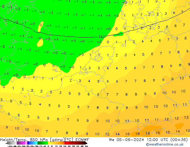 Height/Temp. 850 hPa ECMWF We 05.06.2024 12 UTC