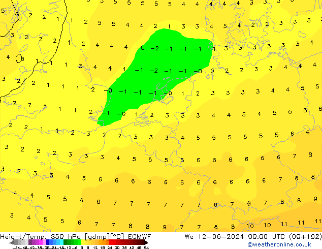 Z500/Rain (+SLP)/Z850 ECMWF Qua 12.06.2024 00 UTC