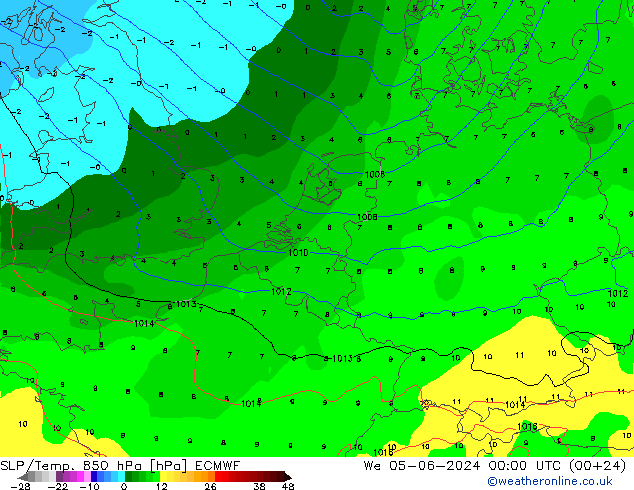 SLP/Temp. 850 hPa ECMWF 星期三 05.06.2024 00 UTC