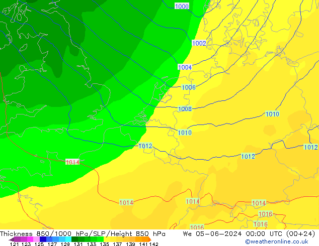 Schichtdicke 850-1000 hPa ECMWF Mi 05.06.2024 00 UTC