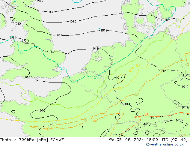 Theta-e 700hPa ECMWF We 05.06.2024 18 UTC