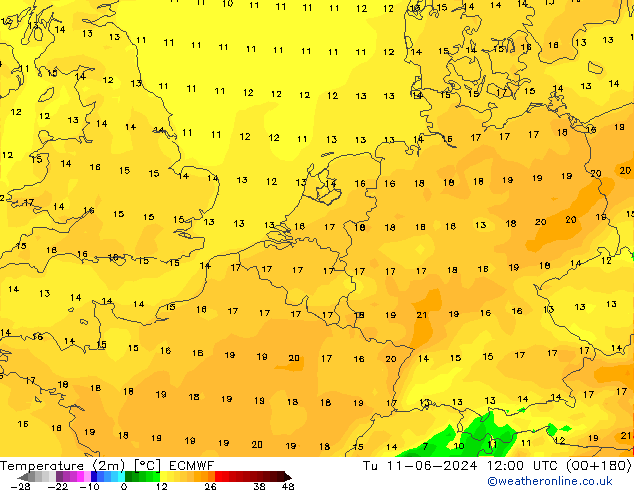 Temperatura (2m) ECMWF Ter 11.06.2024 12 UTC