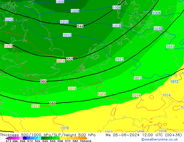 Schichtdicke 500-1000 hPa ECMWF Mi 05.06.2024 12 UTC