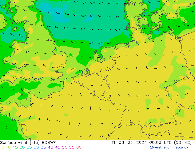 Surface wind ECMWF Th 06.06.2024 00 UTC