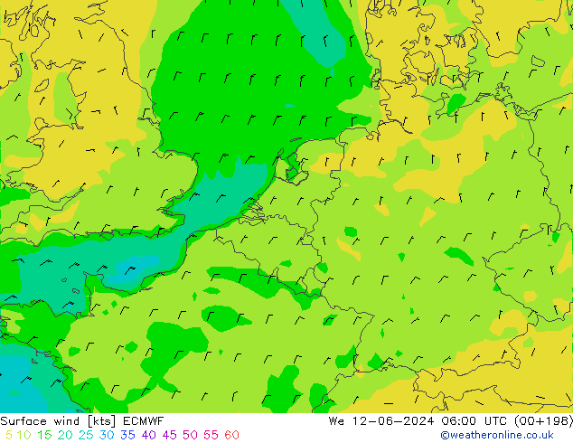 Bodenwind ECMWF Mi 12.06.2024 06 UTC