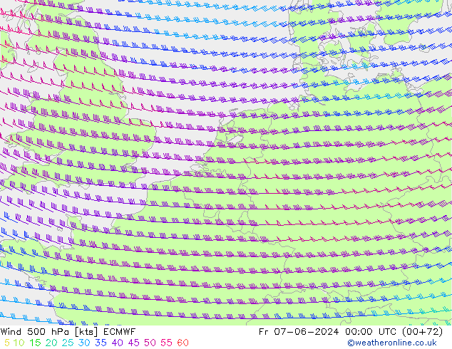 Wind 500 hPa ECMWF Fr 07.06.2024 00 UTC