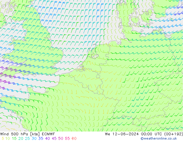 Vento 500 hPa ECMWF Qua 12.06.2024 00 UTC