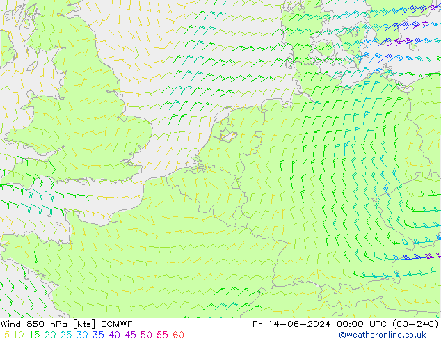 Wind 850 hPa ECMWF Fr 14.06.2024 00 UTC