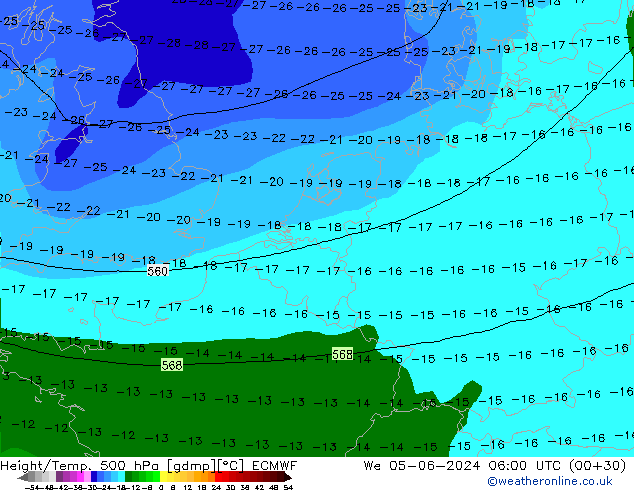 Z500/Rain (+SLP)/Z850 ECMWF śro. 05.06.2024 06 UTC