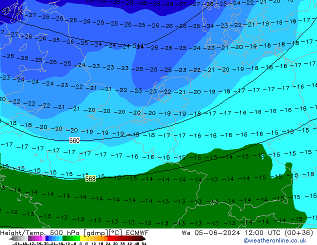 Z500/Rain (+SLP)/Z850 ECMWF We 05.06.2024 12 UTC